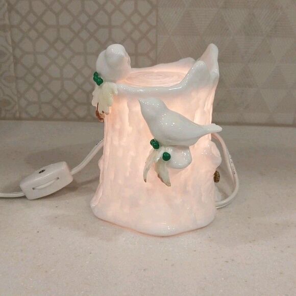 Vintage Ceramic Night Light Accent Lamp Tree Stump Birds Leaves Soft Glow 1950s - Picture 2 of 13